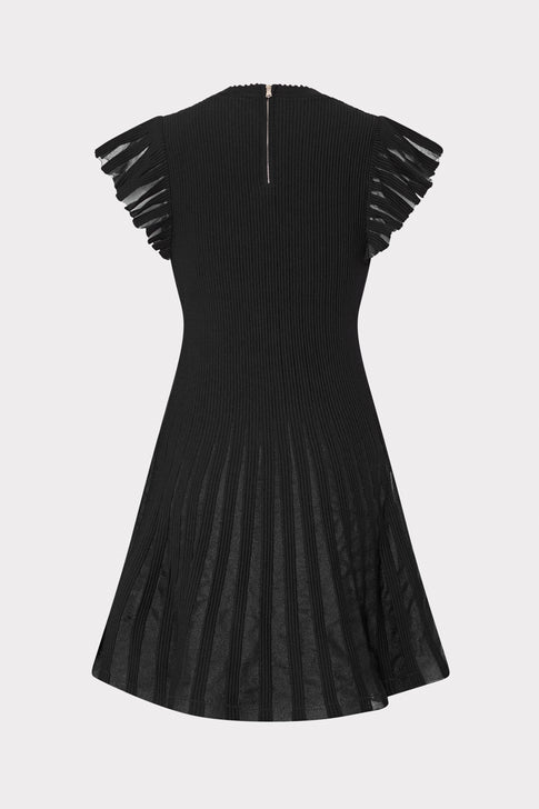 Sheer Flutter Sleeve Knit Mini Dress Black Image 4 of 4