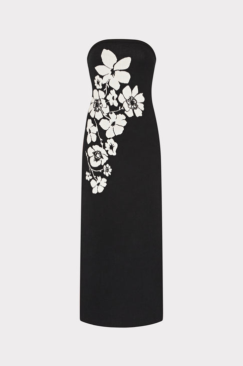 Placed Floral Strapless Knit Midi Dress Black/Ecru Image 1 of 5