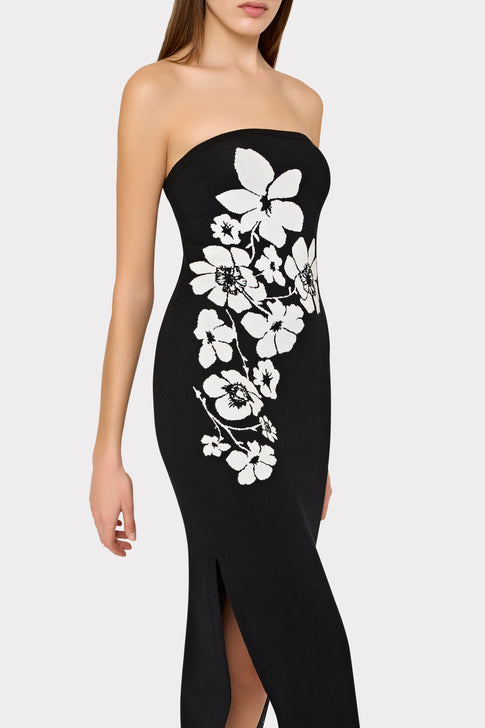 Placed Floral Strapless Knit Midi Dress Black/Ecru Image 4 of 5