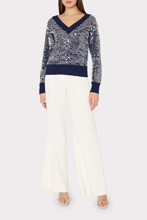 Ilaria Sequin V-Neck Sweater Navy Image 2 of 4