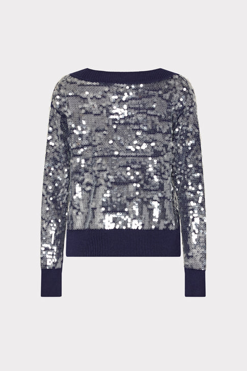 Ilaria Sequin V-Neck Sweater Navy Image 4 of 4