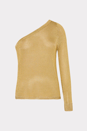 Metallic Knit One Shoulder Top in Gold | MILLY