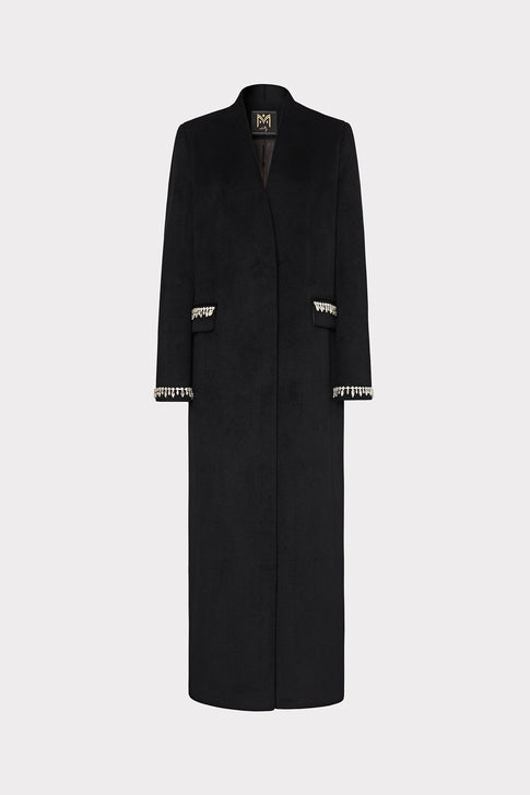 Embellished Trim Long Coat Black Image 1 of 4