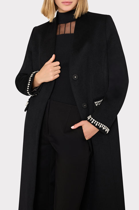 Embellished Trim Long Coat Black Image 3 of 4