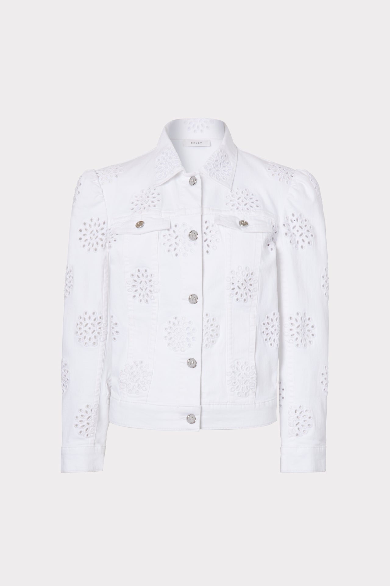 Maje Viflor Short White Floral Denim Jacket