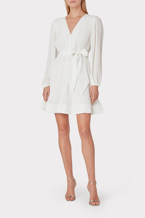 Liv Pleated Mini Dress in White | MILLY