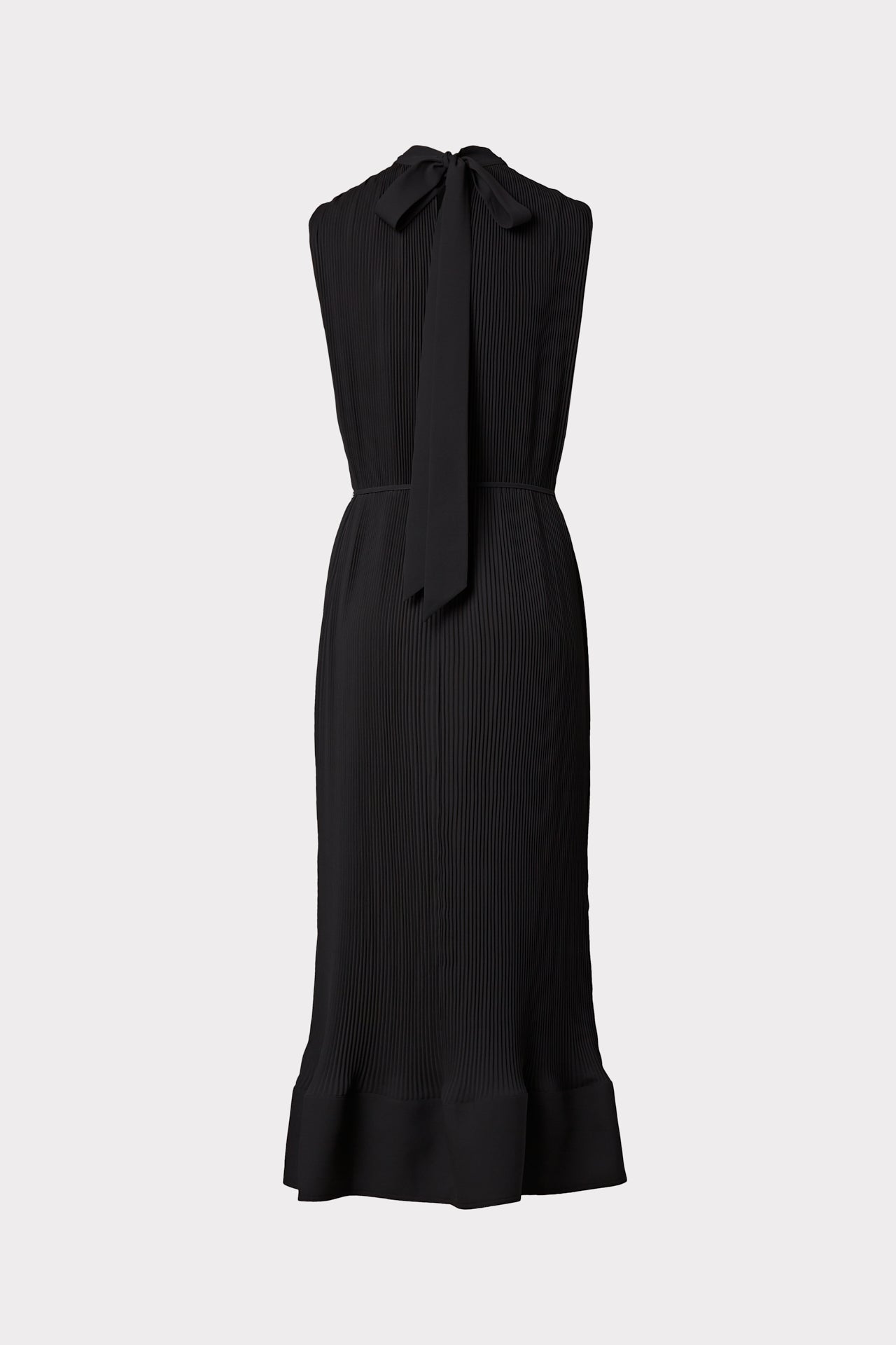 Melina Solid Pleated Midi Dress in Black | MILLY