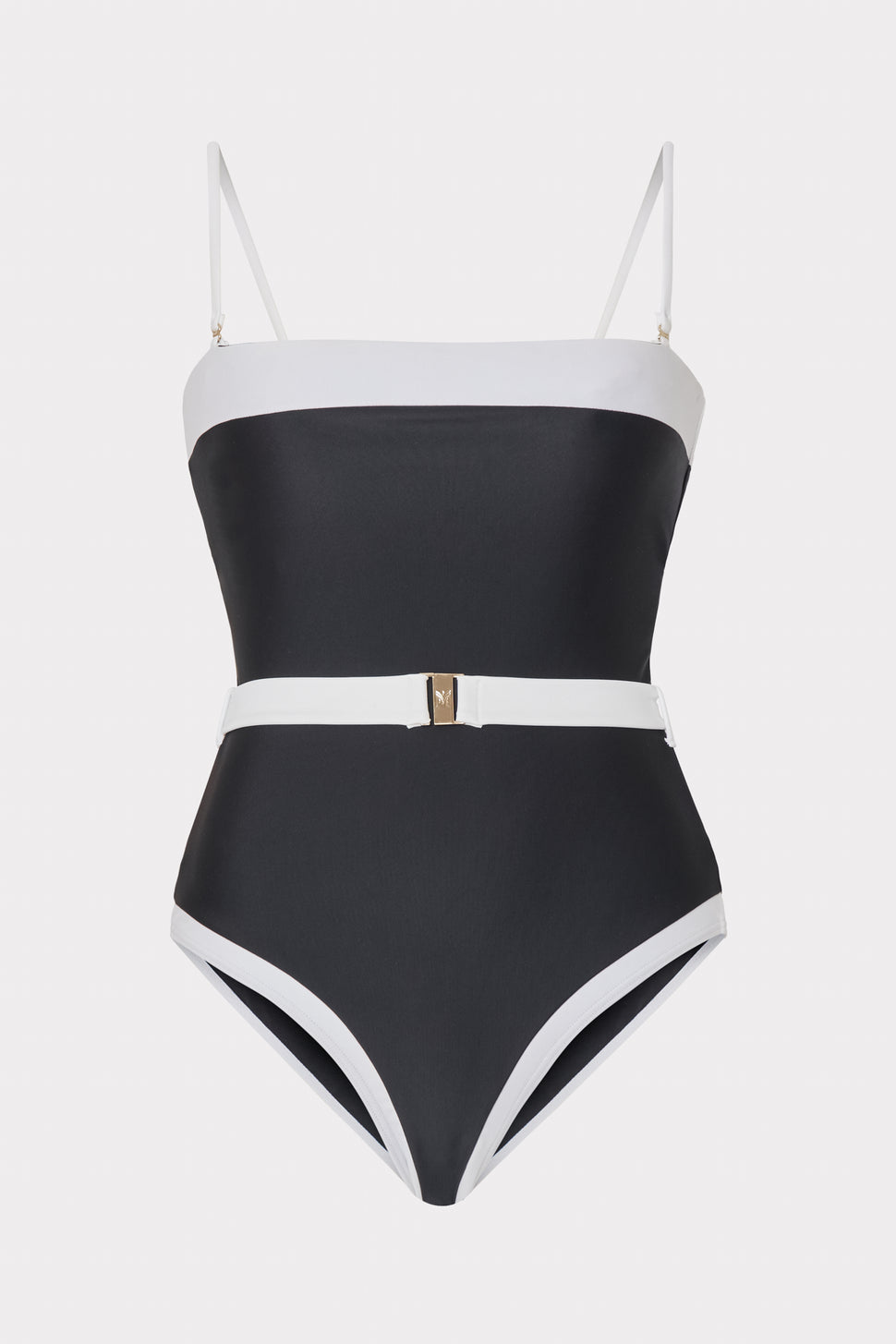 NWT 14 $188 SPANX Sexy Belted Bandeau Black and White One Piece Swimsuit