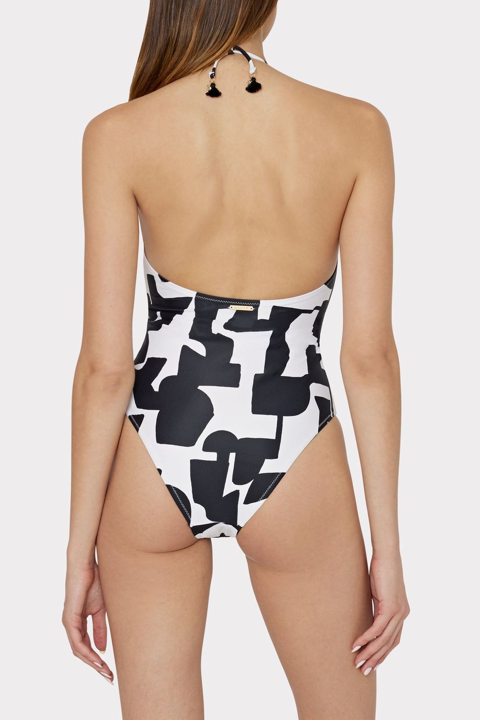 Adjustable Halterneck Cutout One-Piece Swimsuit in Black and White