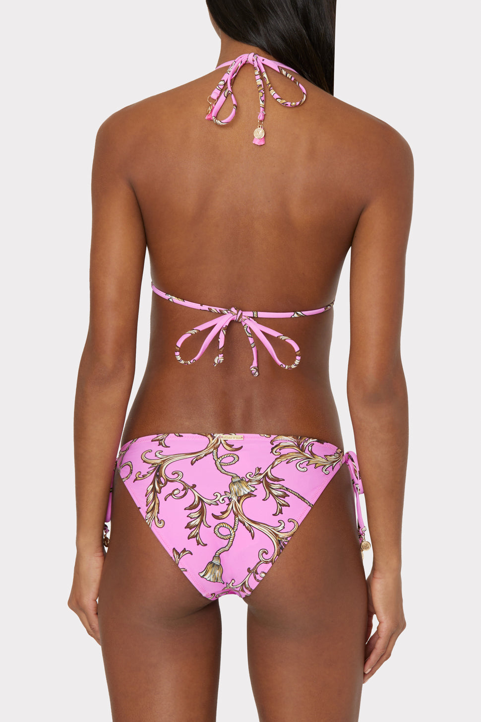 Pieces tie back cherry print bikini top in pink