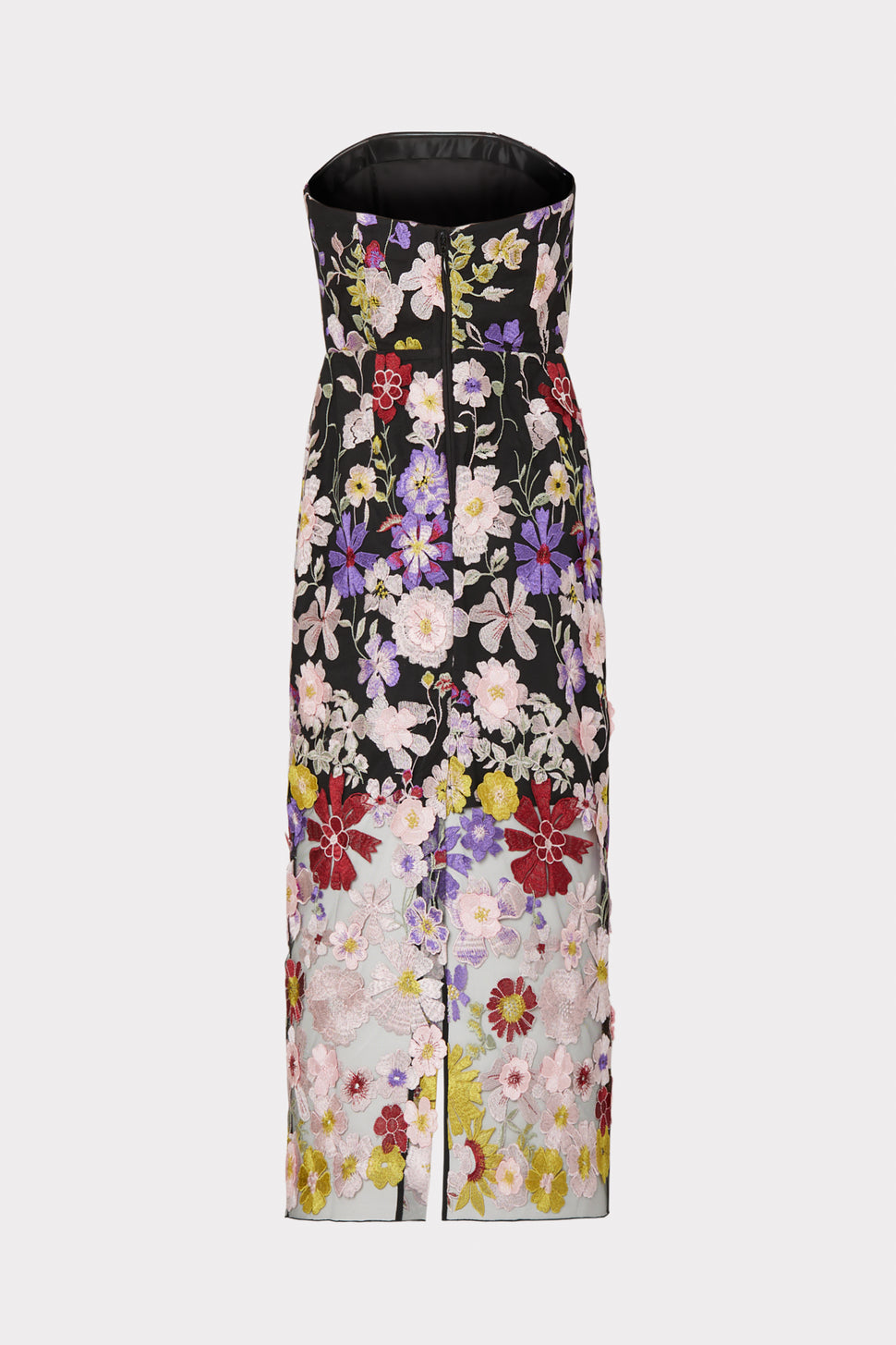 Multi Floral Embroidery Sheer Strapless Midi Dress | MILLY