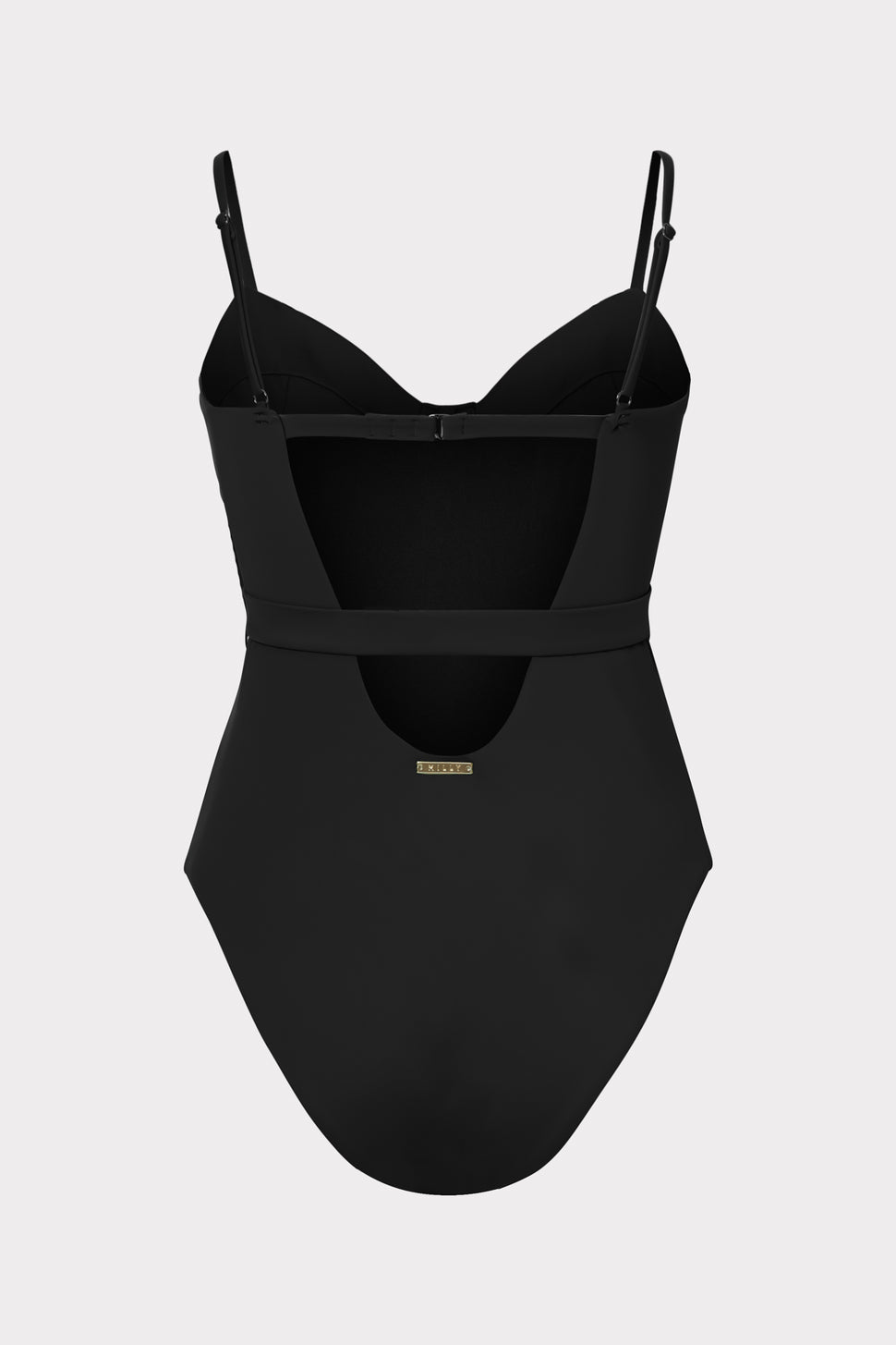 Solid Belted Spaghetti Strap One-Piece Swimsuit in Black | MILLY