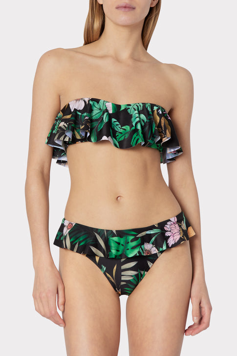 Floral Print Ruffle Bandeau Bikini Swimsuit