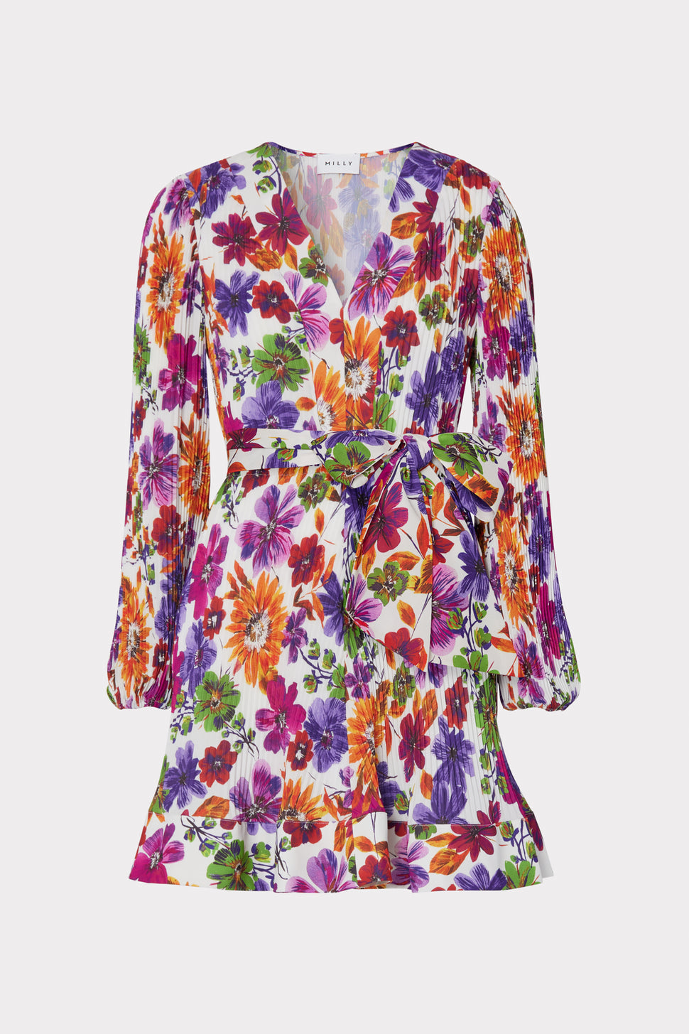 Liv Pleated Mini Dress in Wildflower Garden Floral Print | MILLY