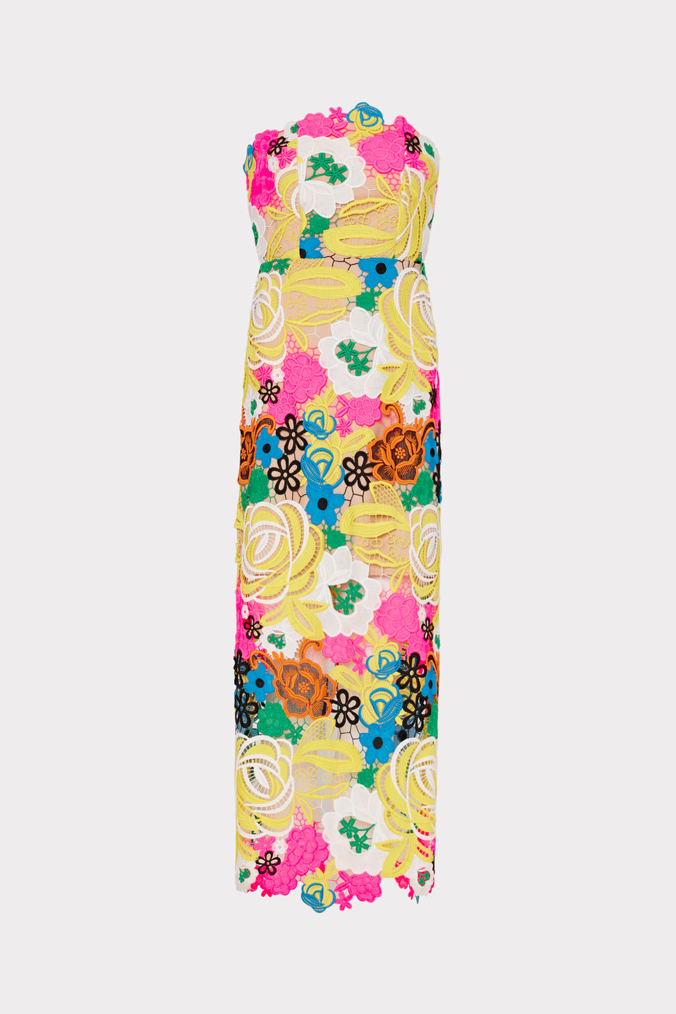 Multi Color Lace Strapless Midi Dress | MILLY