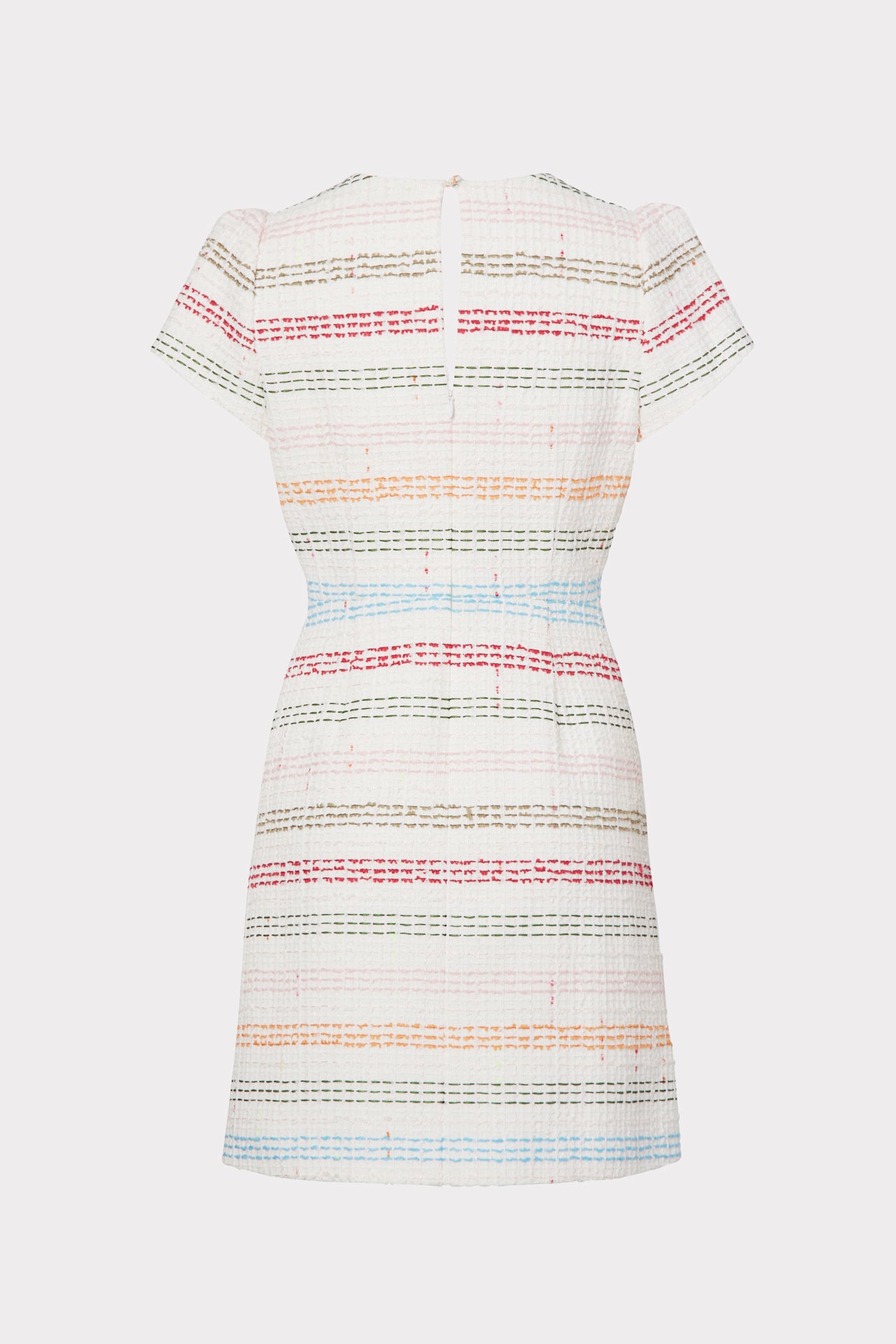 Atalie Stripe Tweed Short Sleeve V-Neck Mini Dress in White | MILLY