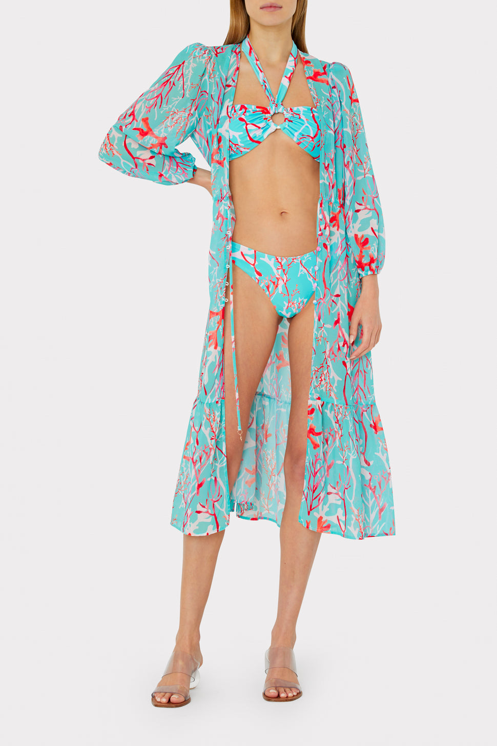 | Coral Sleeve Dress Fiona Marine Midi Coverup MILLY Long Swim