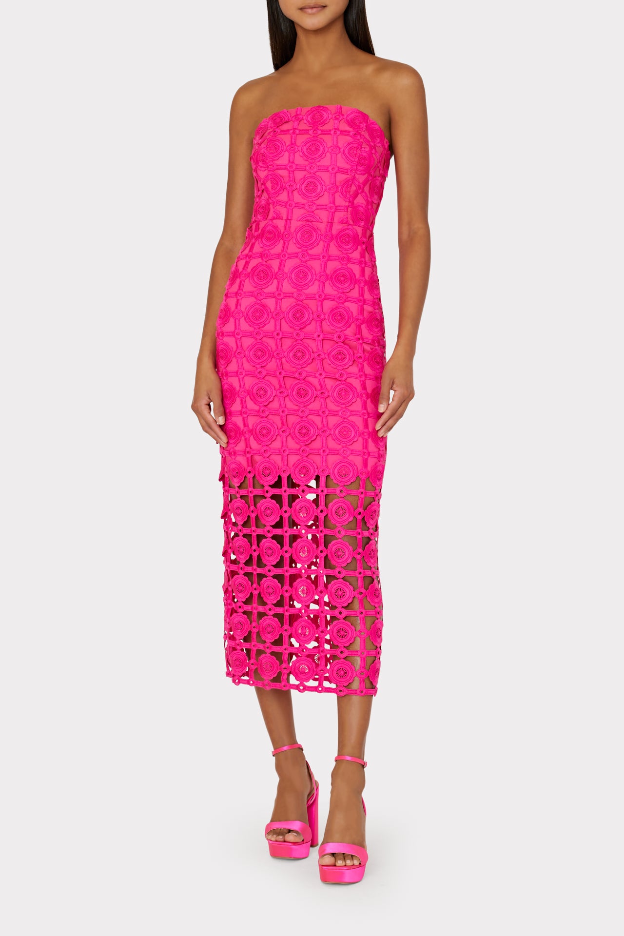 Kait Tile Lace Dress in Milly Pink | MILLY
