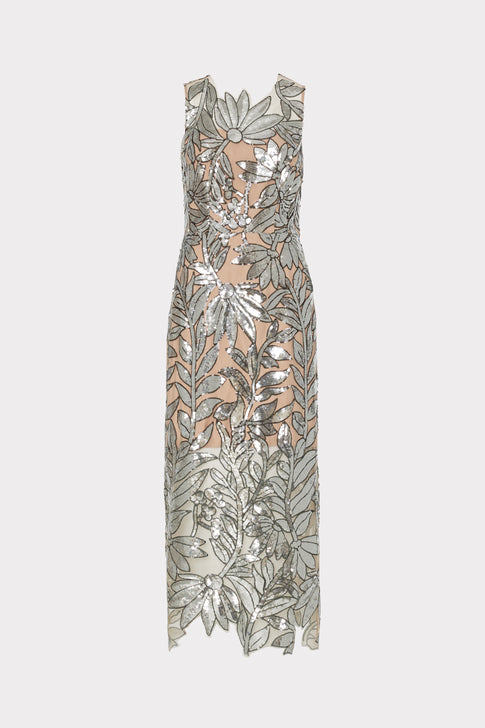 Kinsley Sequin Lace Dress in Silver | MILLY