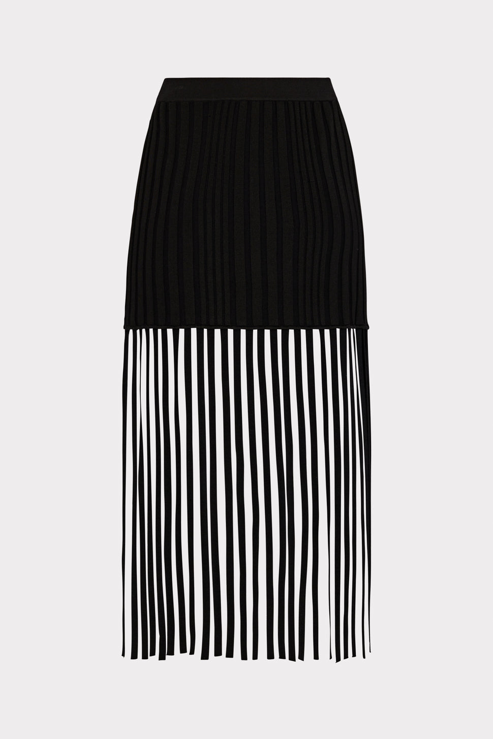 Rib Fringe Midi Skirt in Black | MILLY